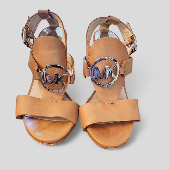 Michael Kors tan leather Open Toe high heels size 7.5M - Picture 1 of 8